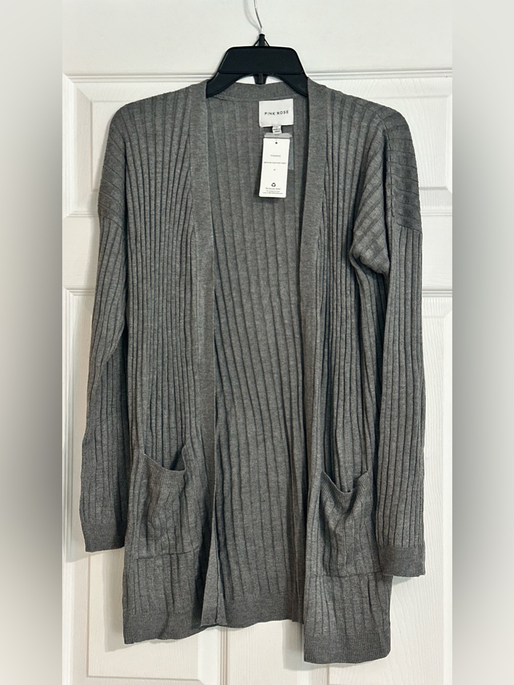 NWT Pink Rose Ribbed Long Cardigan Duster Sweater Gray Heather M